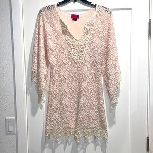 Beige lace swimsuit cover up dress